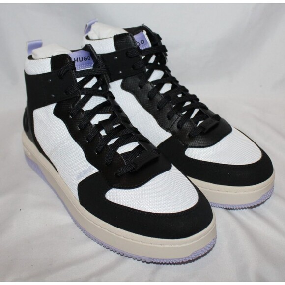 HUGO BOSS MEN'S KILIAN HITO PUME LEATHER HI TOP SNEAKERS WHITE BLACK NIB SZ 10 - Picture 2 of 6